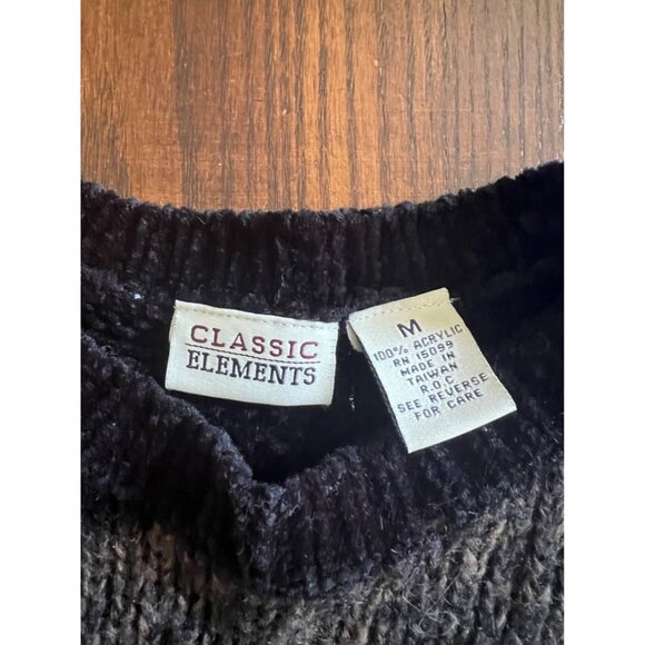 Vintage 90's Classic Elements Striped Chenille Sweater Black Neutral Medium - Picture 3 of 6